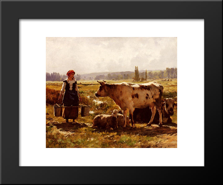 La Laitiere 20x24 Black Modern Wood Framed Art Print Poster by Dupre, Julien