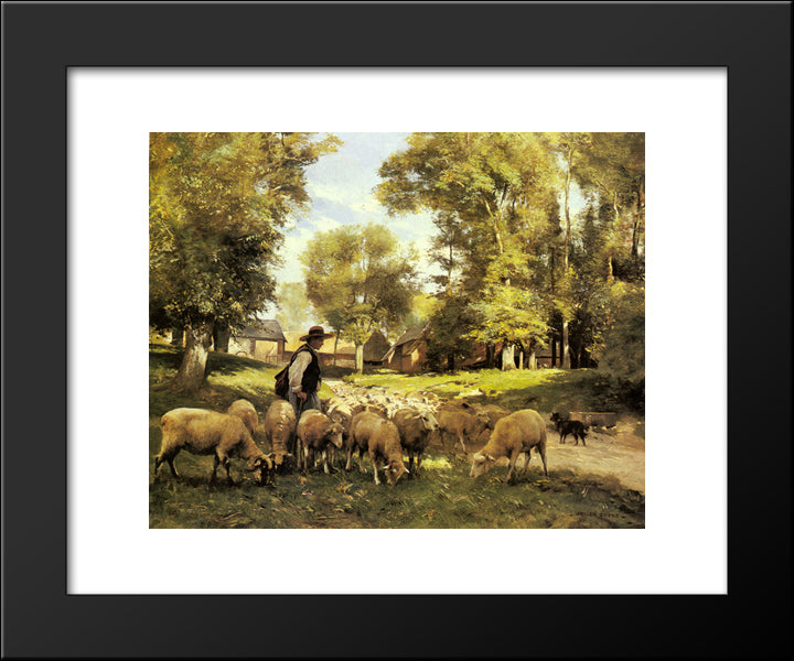 A Shepherd And His Flock 20x24 Black Modern Wood Framed Art Print Poster by Dupre, Julien