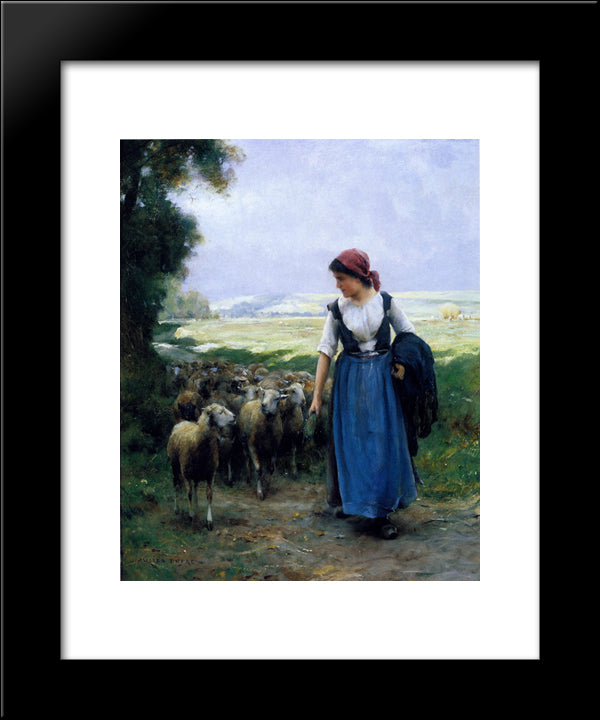 The Young Shepherdess 20x24 Black Modern Wood Framed Art Print Poster by Dupre, Julien