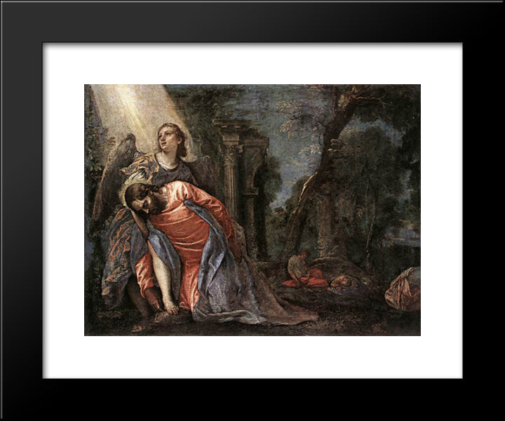 Christ In The Garden Supported By An Angel 20x24 Black Modern Wood Framed Art Print Poster by Veronese, Paolo