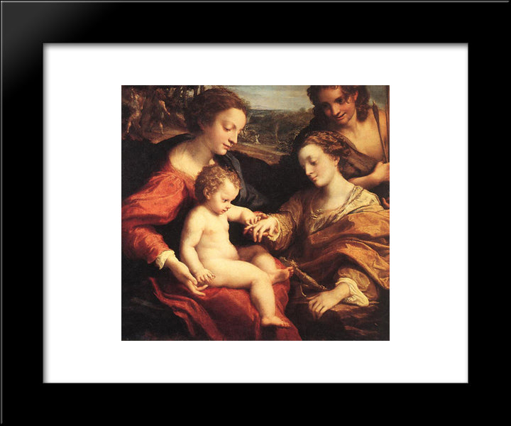 The Mystic Marriage Of St. Catherine 20x24 Black Modern Wood Framed Art Print Poster by Correggio