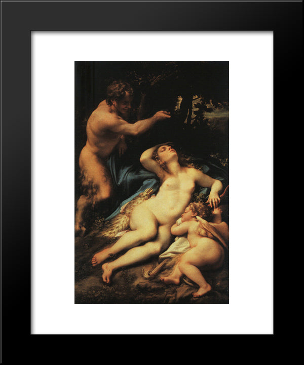 Venus And Cupid With A Satyr 20x24 Black Modern Wood Framed Art Print Poster by Correggio