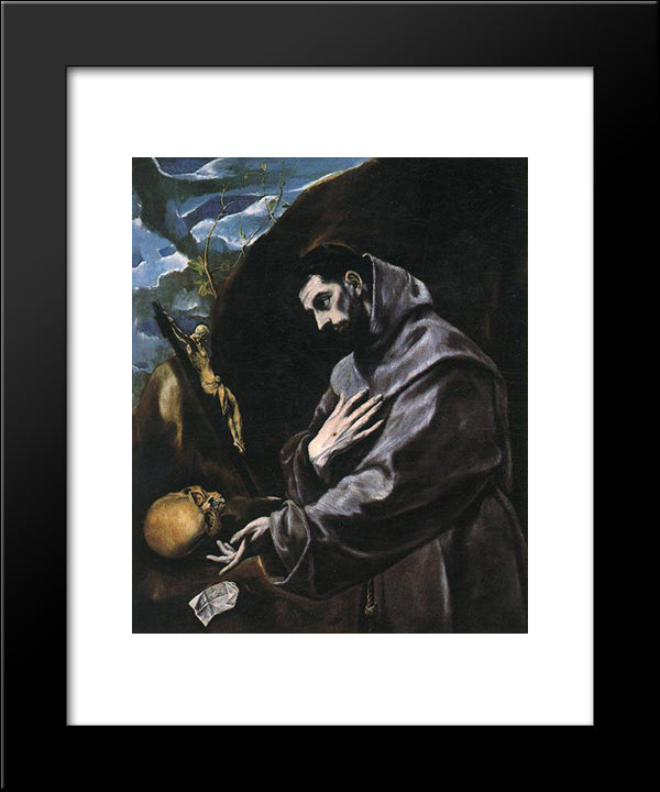 St Francis Praying 20x24 Black Modern Wood Framed Art Print Poster by El Greco