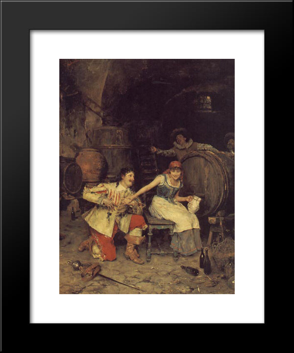 Flirtation In The Wine Cellar 20x24 Black Modern Wood Framed Art Print Poster by Andreotti, Federico