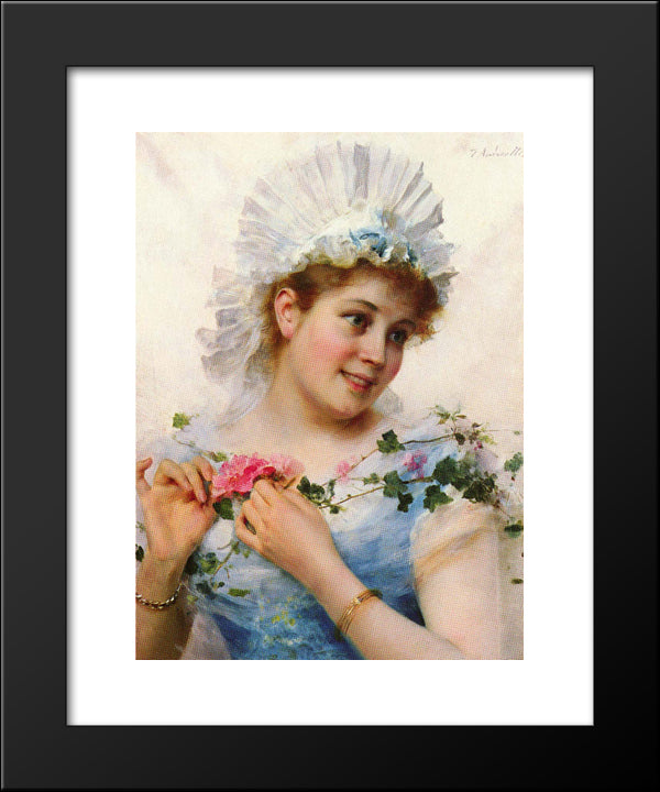 A Young Girl With Roses 20x24 Black Modern Wood Framed Art Print Poster by Andreotti, Federico