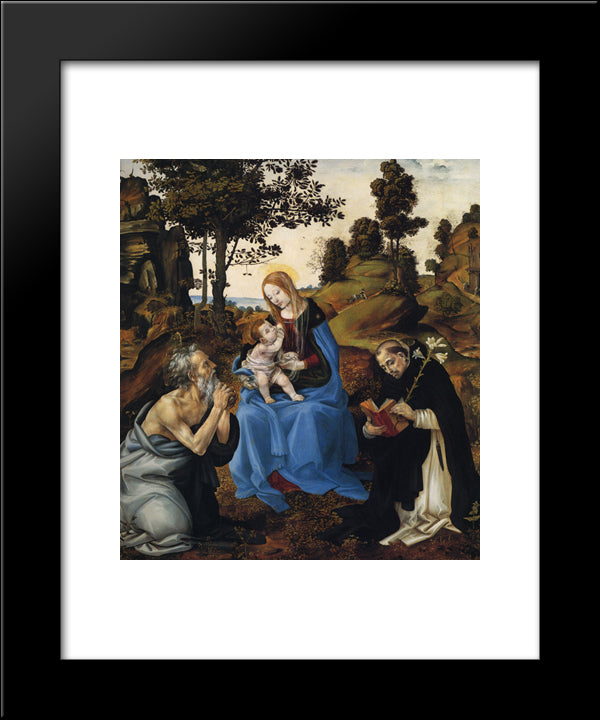 The Virgin And Child With Sts. Gerome And Dominic 20x24 Black Modern Wood Framed Art Print Poster by Lippi, Filippino