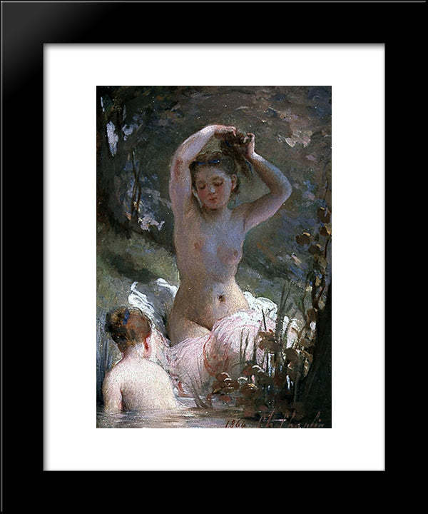 Two Girls Bathing 20x24 Black Modern Wood Framed Art Print Poster by Chaplin, Charles Joshua