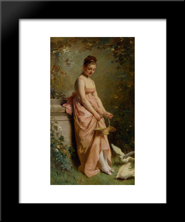Feeding Doves 20x24 Black Modern Wood Framed Art Print Poster by Chaplin, Charles Joshua