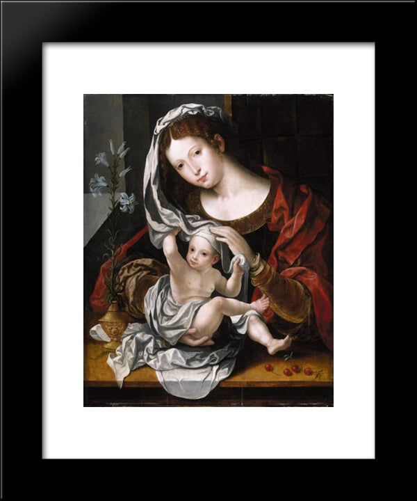 Madonna And Child Playing With The Veil 20x24 Black Modern Wood Framed Art Print Poster by Mabuse