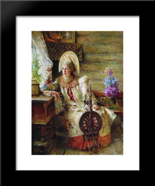 Boyaryshnya By The Window 20x24 Black Modern Wood Framed Art Print Poster by Makovsky, Konstantin