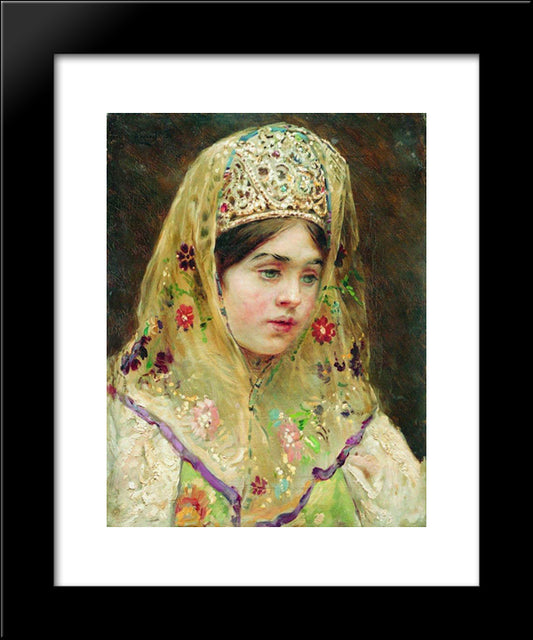 Portrait Of The Girl In A Russian Dress 20x24 Black Modern Wood Framed Art Print Poster by Makovsky, Konstantin