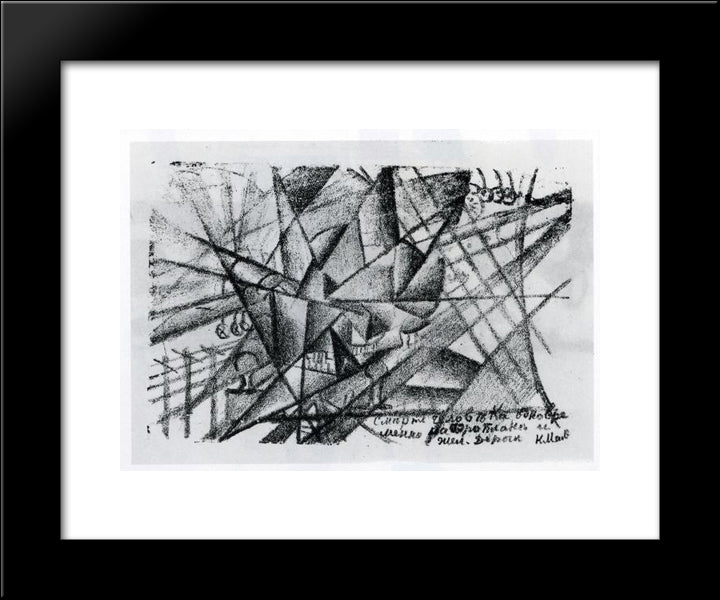 Death Of The Man On The Airplane And On The Train At The Same Time. Illustration For 20x24 Black Modern Wood Framed Art Print Poster by Malevich, Kazimir