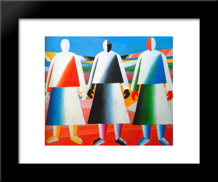 Girls In The Fields 20x24 Black Modern Wood Framed Art Print Poster by Malevich, Kazimir