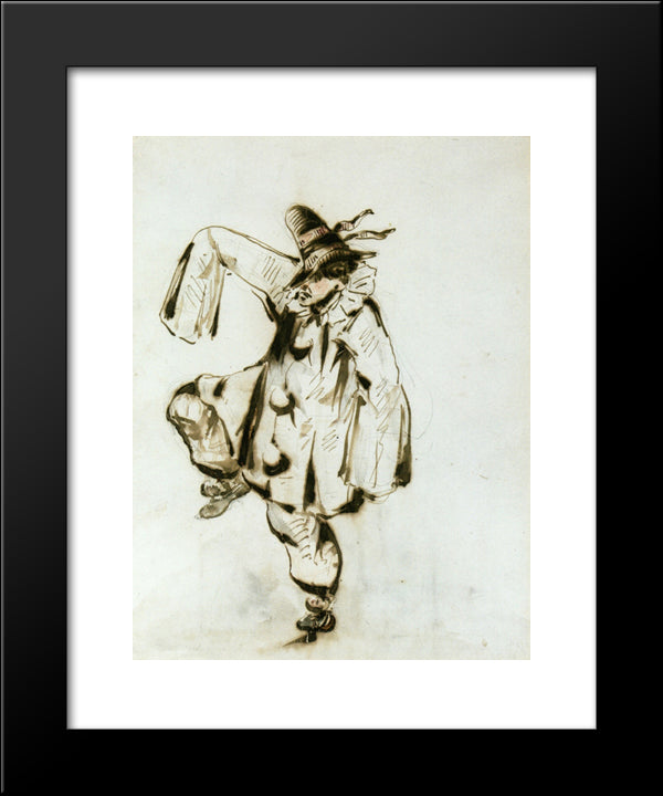 Pierrot Dancing 20x24 Black Modern Wood Framed Art Print Poster by Manet, Edouard