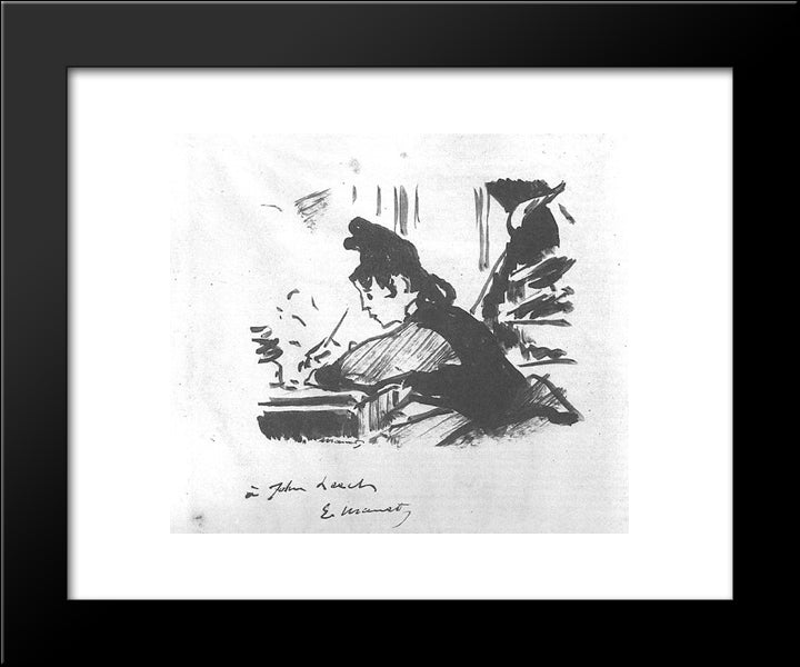 Woman Writing 20x24 Black Modern Wood Framed Art Print Poster by Manet, Edouard