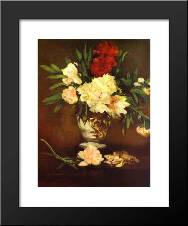 Peonies In A Vase 20x24 Black Modern Wood Framed Art Print Poster by Manet, Edouard