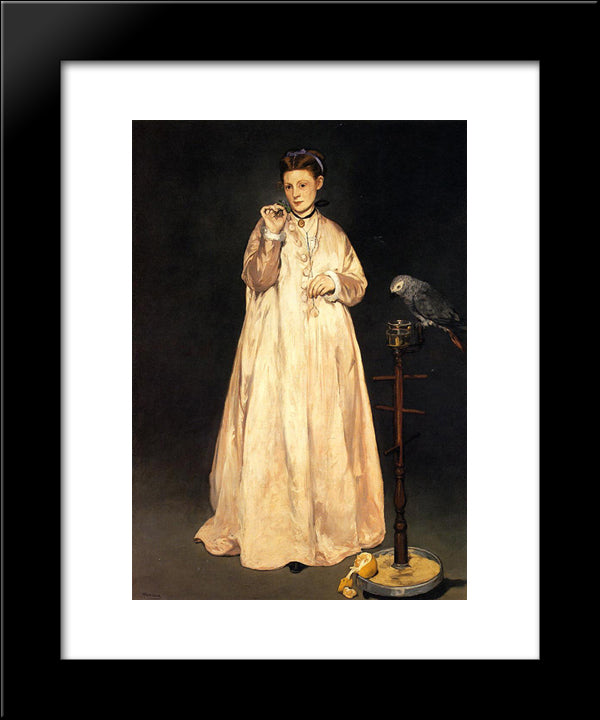 Woman With A Parrot 20x24 Black Modern Wood Framed Art Print Poster by Manet, Edouard