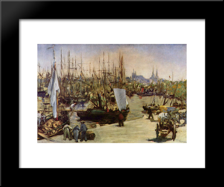 The Port Of Bordeaux 20x24 Black Modern Wood Framed Art Print Poster by Manet, Edouard