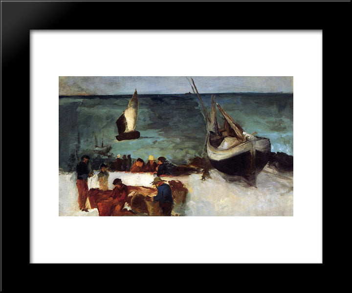 Seascape At Berck, Fishing Boats And Fishermen 20x24 Black Modern Wood Framed Art Print Poster by Manet, Edouard