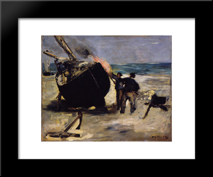 Tarring The Boat 20x24 Black Modern Wood Framed Art Print Poster by Manet, Edouard