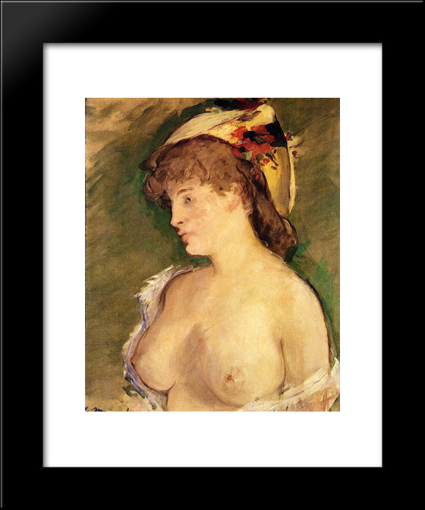 The Blonde With Bare Breasts 20x24 Black Modern Wood Framed Art Print Poster by Manet, Edouard