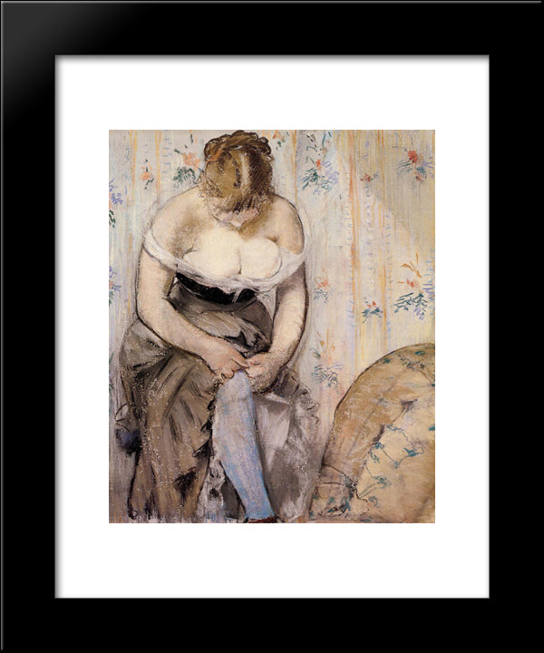 Woman Fastening Her Garter 20x24 Black Modern Wood Framed Art Print Poster by Manet, Edouard