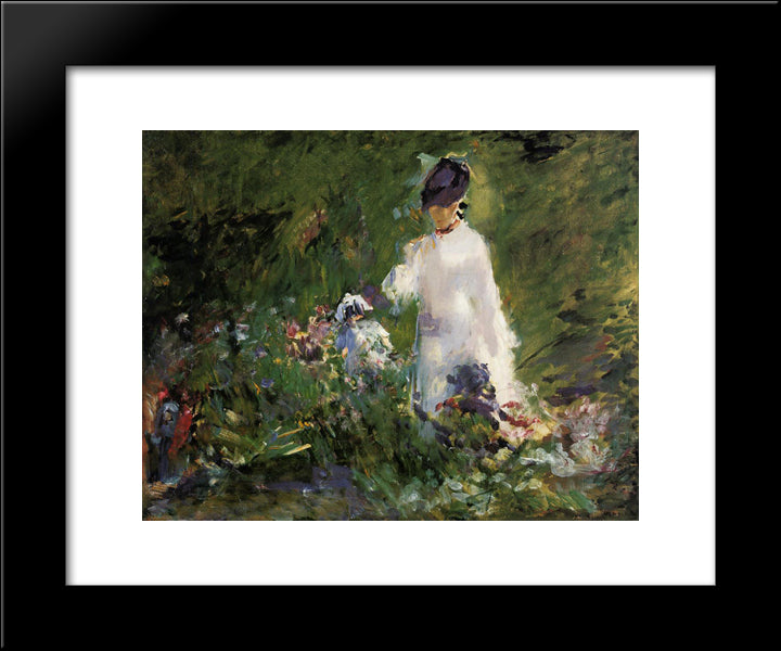 Young Woman Among The Flowers 20x24 Black Modern Wood Framed Art Print Poster by Manet, Edouard