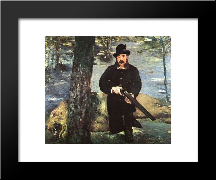Pertuiset, Lion Hunter 20x24 Black Modern Wood Framed Art Print Poster by Manet, Edouard