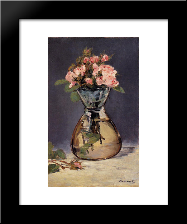 Moss Roses In A Vase 20x24 Black Modern Wood Framed Art Print Poster by Manet, Edouard