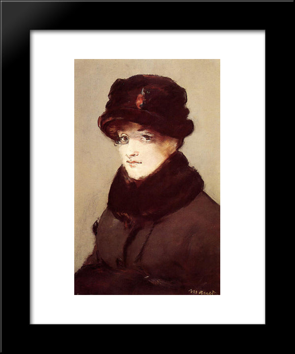Woman In Furs (Portrait Of Mery Laurent) 20x24 Black Modern Wood Framed Art Print Poster by Manet, Edouard