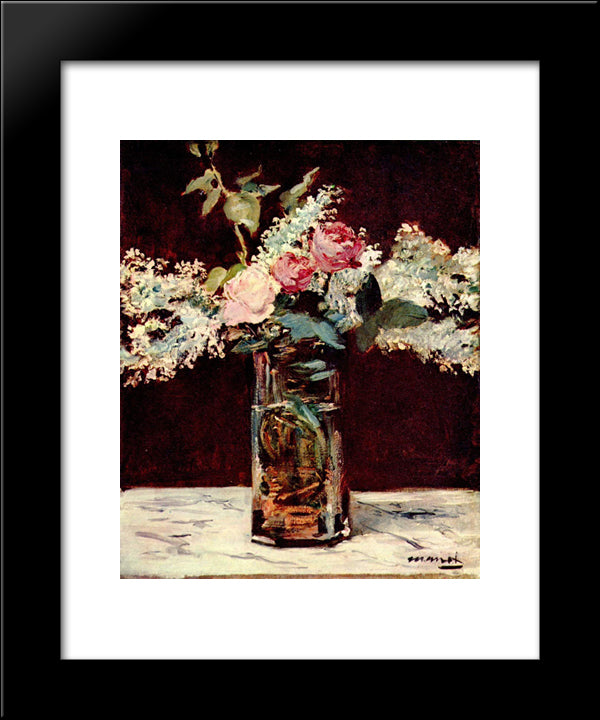 Lilac And Roses 20x24 Black Modern Wood Framed Art Print Poster by Manet, Edouard