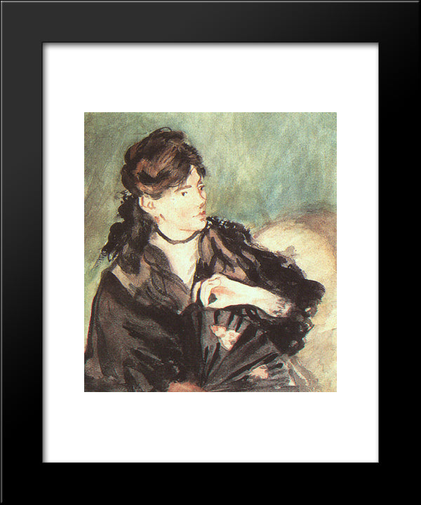 Portrait Of Berthe Morisot 20x24 Black Modern Wood Framed Art Print Poster by Manet, Edouard