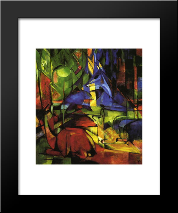 Deer In The Forest Ii 20x24 Black Modern Wood Framed Art Print Poster by Marc, Franz