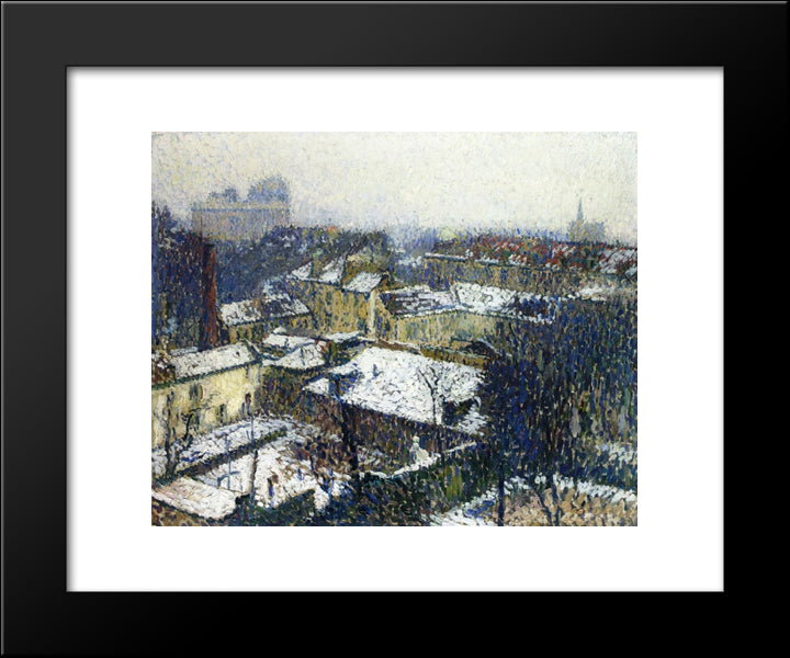 The Roofs Of Paris In The Snow, The View From The Artist'S Studio 20x24 Black Modern Wood Framed Art Print Poster by Martin, Henri