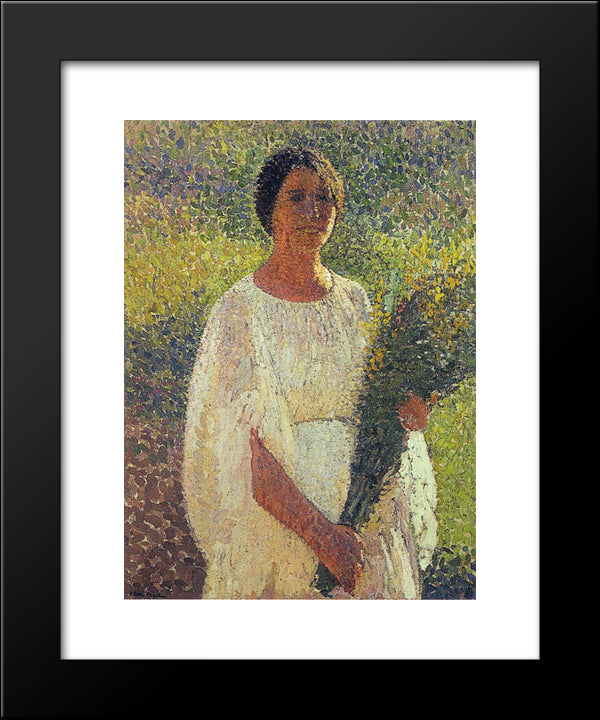 Girl With Flowers 20x24 Black Modern Wood Framed Art Print Poster by Martin, Henri