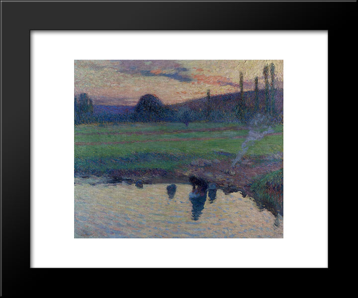 Lavandiere On The Pond Bank 20x24 Black Modern Wood Framed Art Print Poster by Martin, Henri