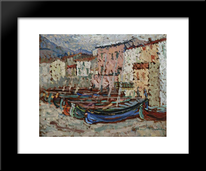 The Fishing Boats On The Strike In Collioure 20x24 Black Modern Wood Framed Art Print Poster by Martin, Henri