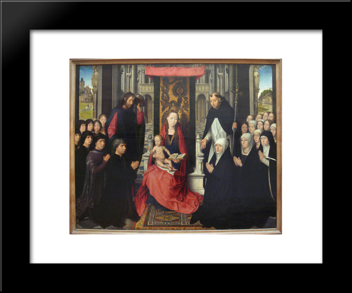 The Virgin And Child With St. James And St. Dominic Presenting The Donors And Their Family, Known As The Virgin Of Jacques Floreins 20x24 Black Modern Wood Framed Art Print Poster by Memling, Hans