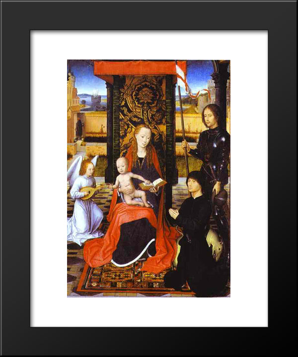 The Virgin And Child With An Angel, St. George And A Donor 20x24 Black Modern Wood Framed Art Print Poster by Memling, Hans