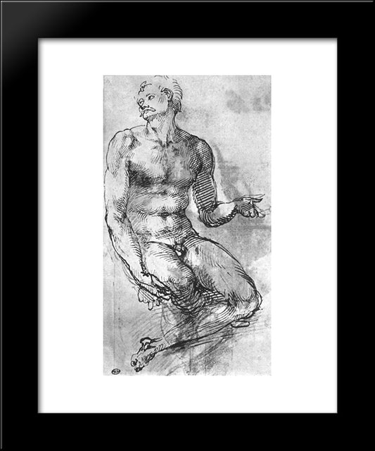 Study Of Nude Man 20x24 Black Modern Wood Framed Art Print Poster by Michelangelo