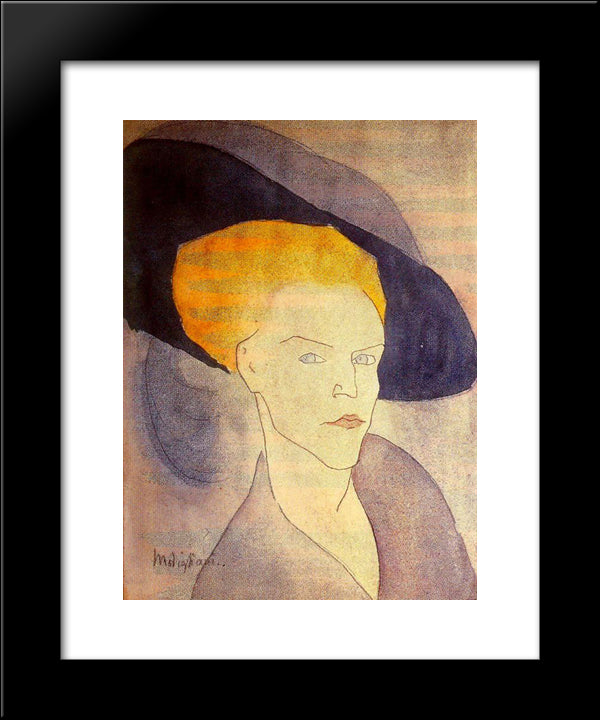 Head Of A Woman With A Hat 20x24 Black Modern Wood Framed Art Print Poster by Modigliani, Amedeo