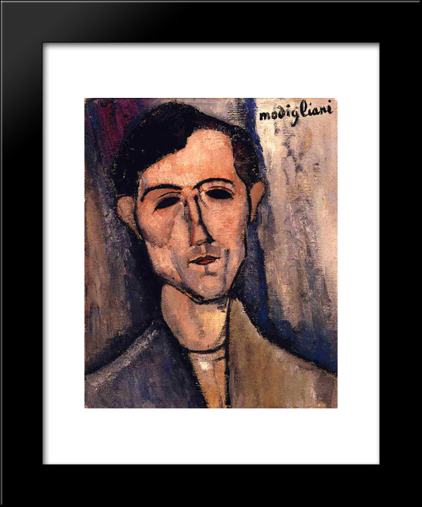Man'S Head (Portrait Of A Poet) 20x24 Black Modern Wood Framed Art Print Poster by Modigliani, Amedeo