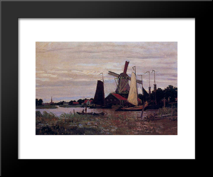 Windmill At Zaandam 20x24 Black Modern Wood Framed Art Print Poster by Monet, Claude