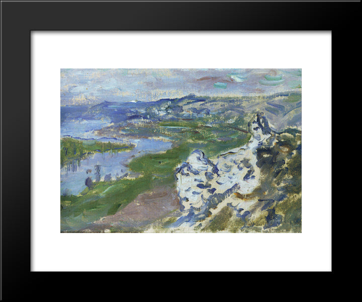 The Seine, Seen From The Heights Chantemesle 20x24 Black Modern Wood Framed Art Print Poster by Monet, Claude