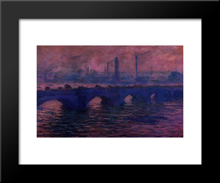 Waterloo Bridge, Overcast Weather 20x24 Black Modern Wood Framed Art Print Poster by Monet, Claude