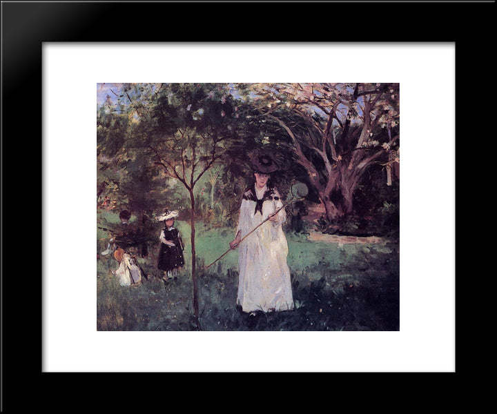 The Butterfly Hunt 20x24 Black Modern Wood Framed Art Print Poster by Morisot, Berthe