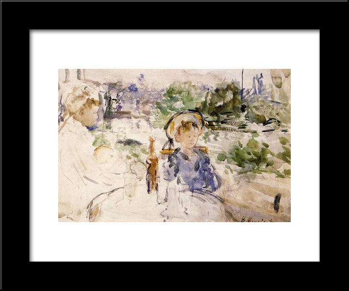 Luncheon In The Countryside 20x24 Black Modern Wood Framed Art Print Poster by Morisot, Berthe