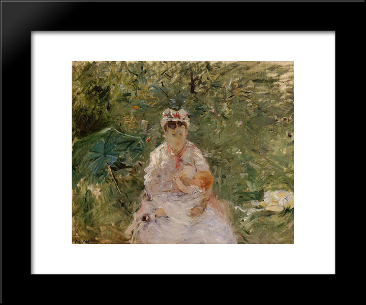 The Wet Nurse Angele Feeding Julie Manet 20x24 Black Modern Wood Framed Art Print Poster by Morisot, Berthe