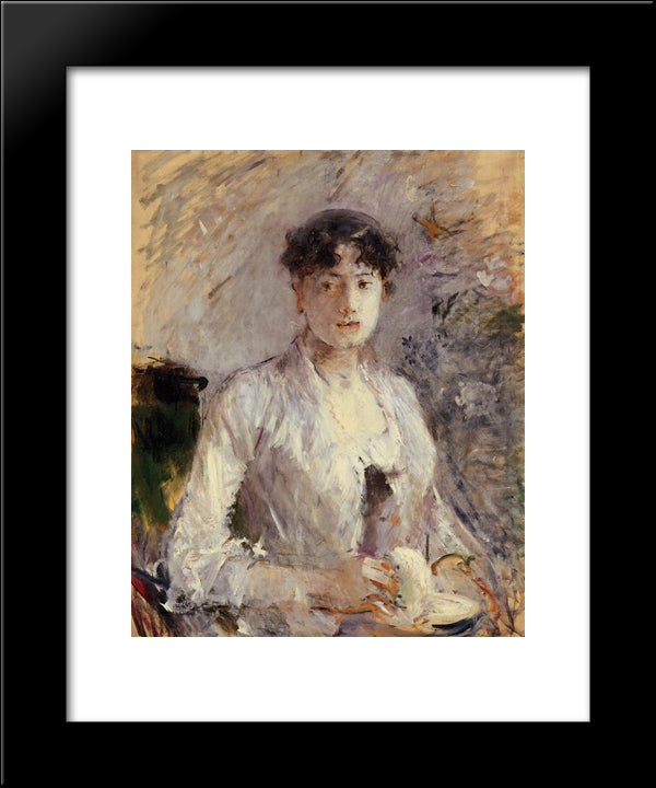 Young Woman In Mauve 20x24 Black Modern Wood Framed Art Print Poster by Morisot, Berthe