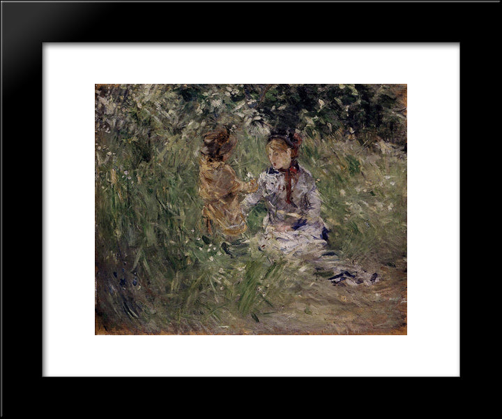 Julie With Pasie In The Garden At Bougival 20x24 Black Modern Wood Framed Art Print Poster by Morisot, Berthe